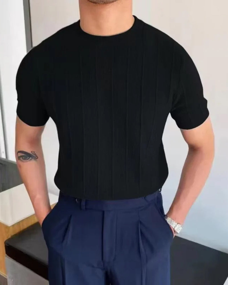 Luca Ferraro | Ribbed Knit T-Shirt with Sculpted Fit Elegance For Men
