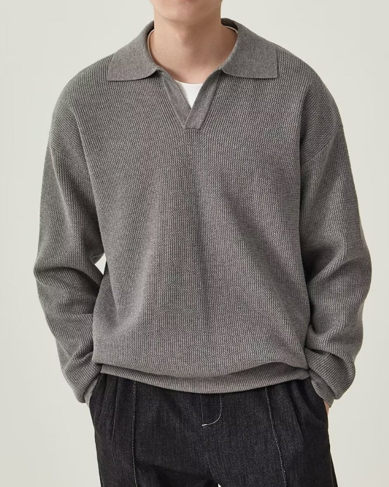 Lorenzo Virelli | Textured Knit Polo Sweater with Refined Minimalism For Men