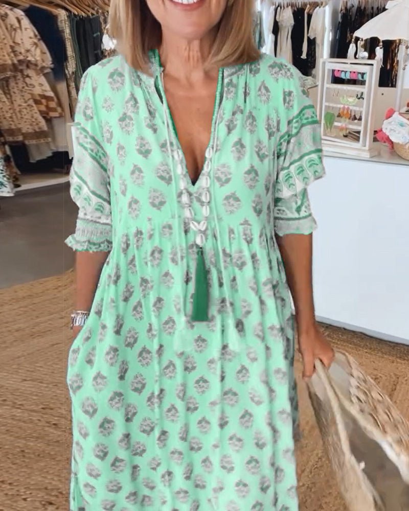 Claire Bishop | Chic Floral V-Neck Midi Dress For Women