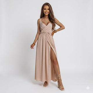 Aurélie Dubois | Elegant Wrap Maxi Dress with High Slit Detail For Women