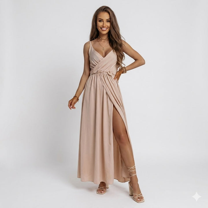Aurélie Dubois | Elegant Wrap Maxi Dress with High Slit Detail For Women
