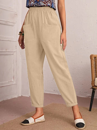 Elise Monroe | Cotton Linen Elastic-Waist Pants For Women