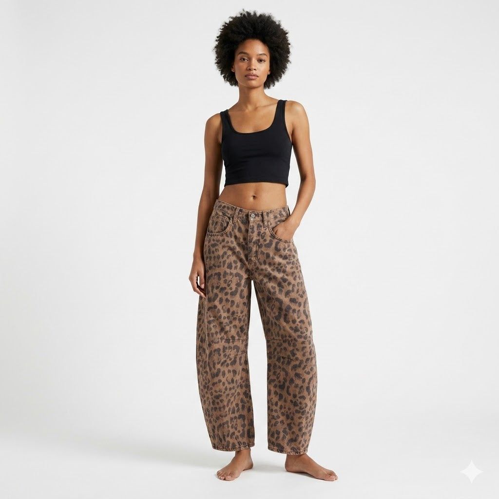Leilani Monroe | Leopard Print Barrel Jeans For Women