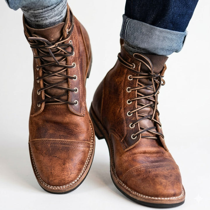 Damien Laurent | Vintage Leather Lace-Up Boots For Men