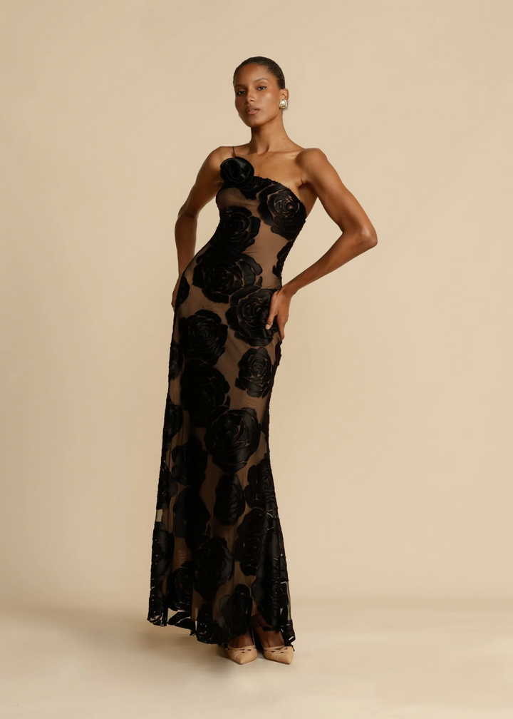 Elise Cromwell | Velvet Rose Maxi Evening Dress For Women