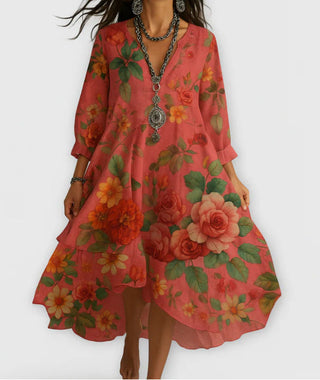 Ava Cooper | Floral V-Neck Midi Dress For Women