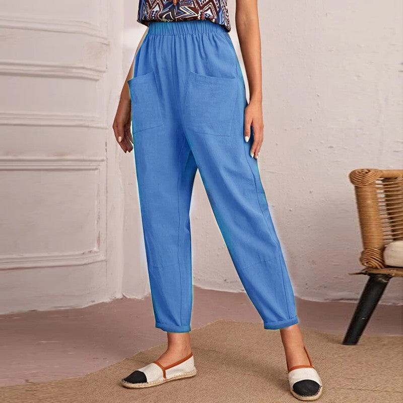 Elise Monroe | Cotton Linen Elastic-Waist Pants For Women