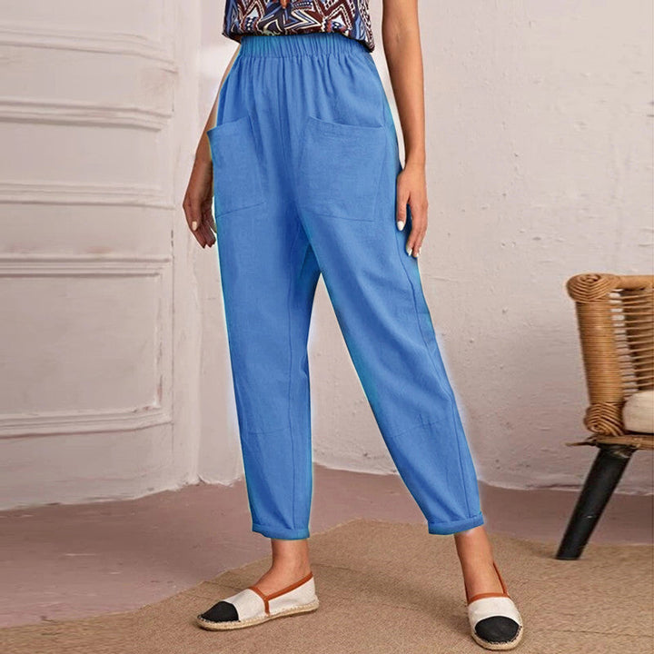 Elise Monroe | Cotton Linen Elastic-Waist Pants For Women