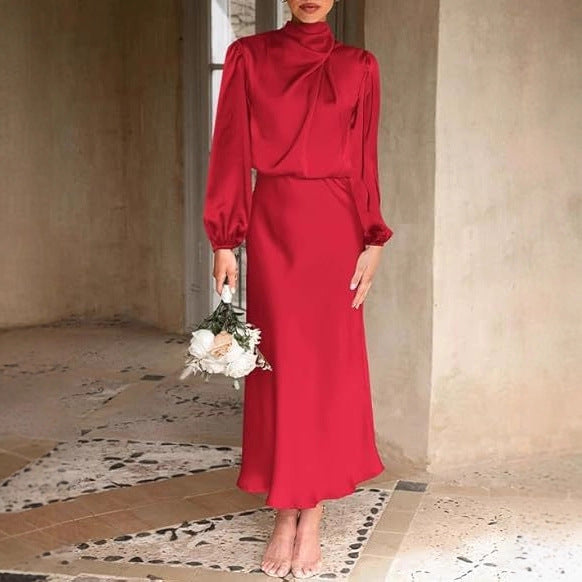 Ruby Anderson | Satin High-Neck Midi Dress For Women