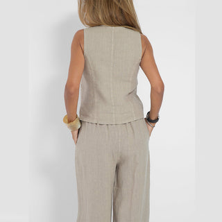 Emma Sheridan | Linen Vest & Wide-Leg Pants Set For Women