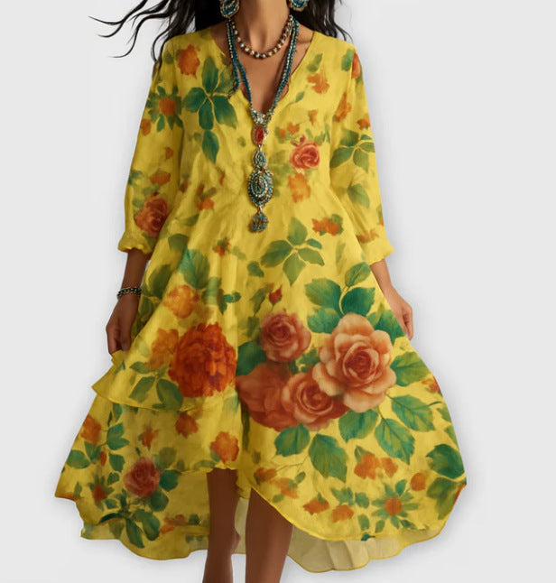 Ava Cooper | Floral V-Neck Midi Dress For Women