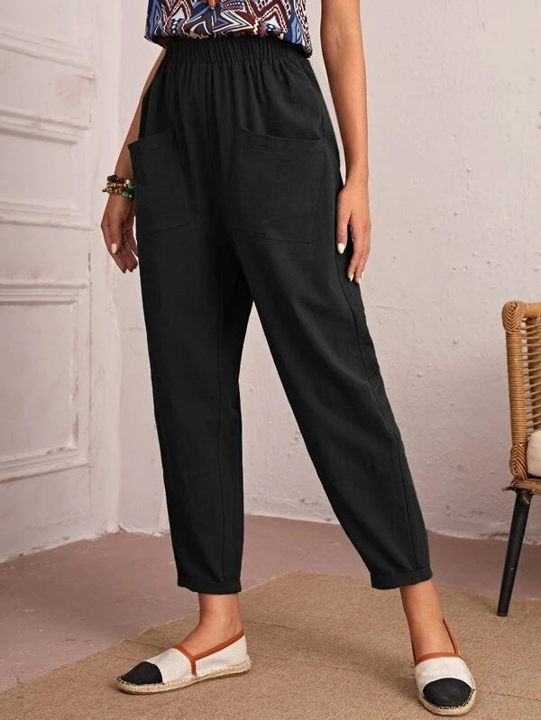 Elise Monroe | Cotton Linen Elastic-Waist Pants For Women