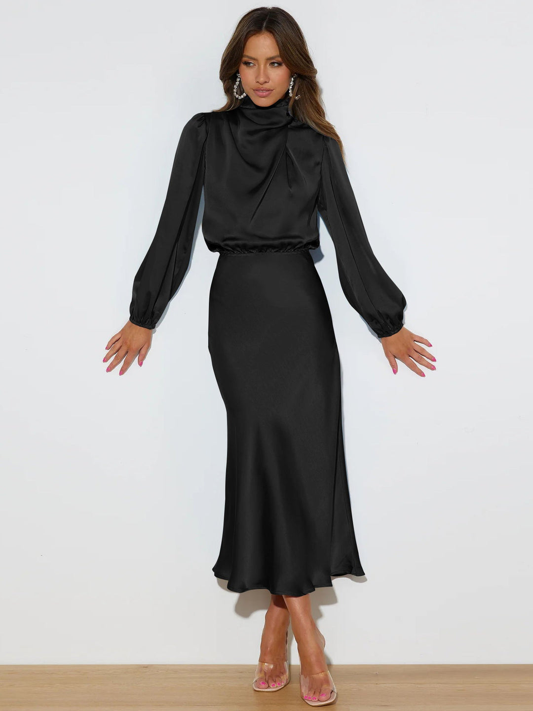Ruby Anderson | Satin High-Neck Midi Dress For Women