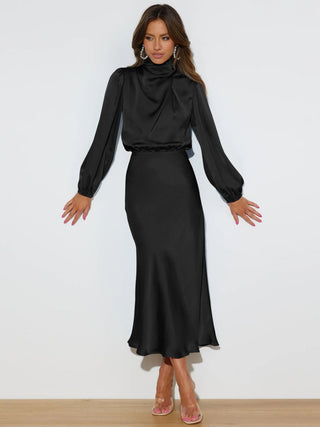 Ruby Anderson | Satin High-Neck Midi Dress For Women