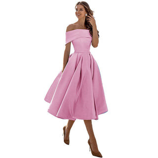 Phoebe Walker | Off-Shoulder Tea Length Satin Dress For Women