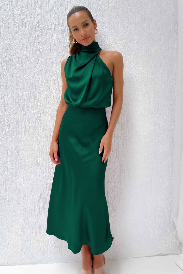 Isla Crompton | Satin Halter Midi Dress For Women