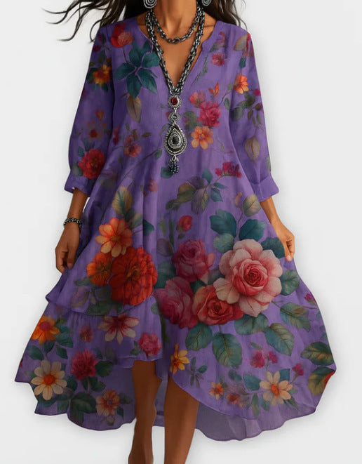 Ava Cooper | Floral V-Neck Midi Dress For Women
