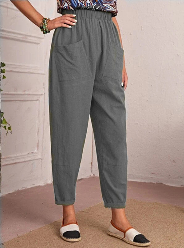 Elise Monroe | Cotton Linen Elastic-Waist Pants For Women