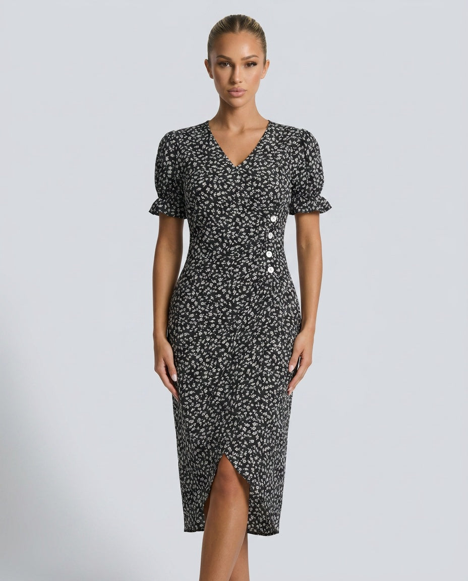 Chloe Harrington | Floral Ruffle Sleeve Midi Dress For Women