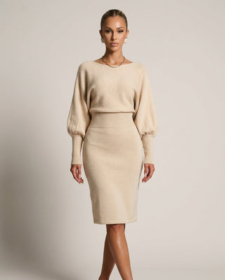 Charlotte Fielding | Balloon Sleeve Knit Midi Dress For Women