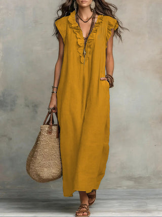 Mia Wilson | Bohemian Ruffle V-Neck Maxi Dress For Women