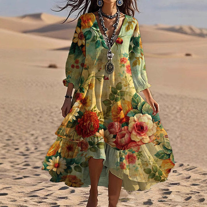 Ava Cooper | Floral V-Neck Midi Dress For Women