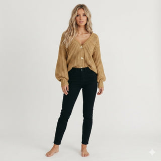 Elena Moretti | Chunky Knit Button Cardigan with Luxe Texture For Women