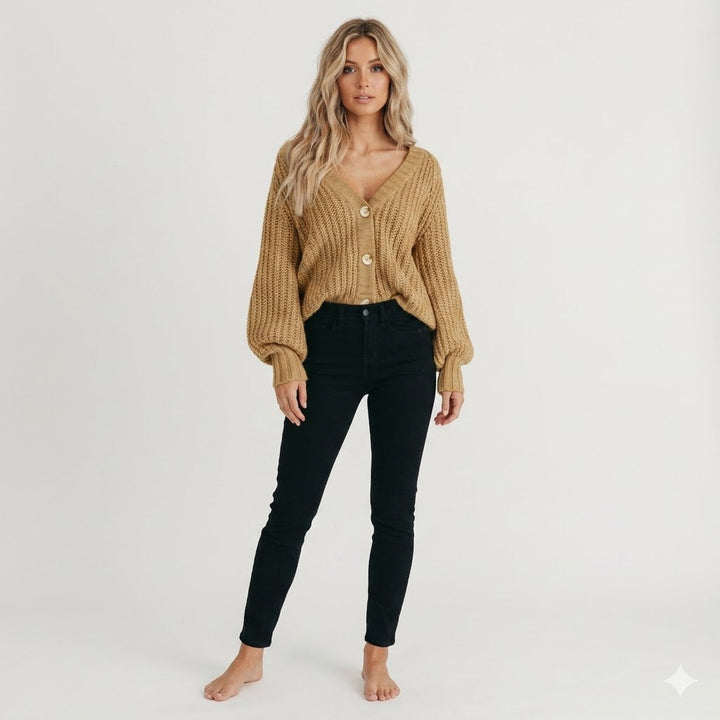 Elena Moretti | Chunky Knit Button Cardigan with Luxe Texture For Women