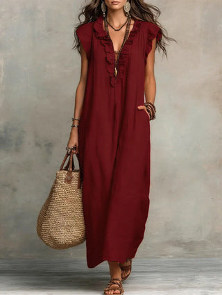Mia Wilson | Bohemian Ruffle V-Neck Maxi Dress For Women