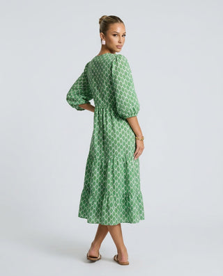 Mia Harrington | V-Neck Balloon Sleeve Tiered Maxi Dress For Women
