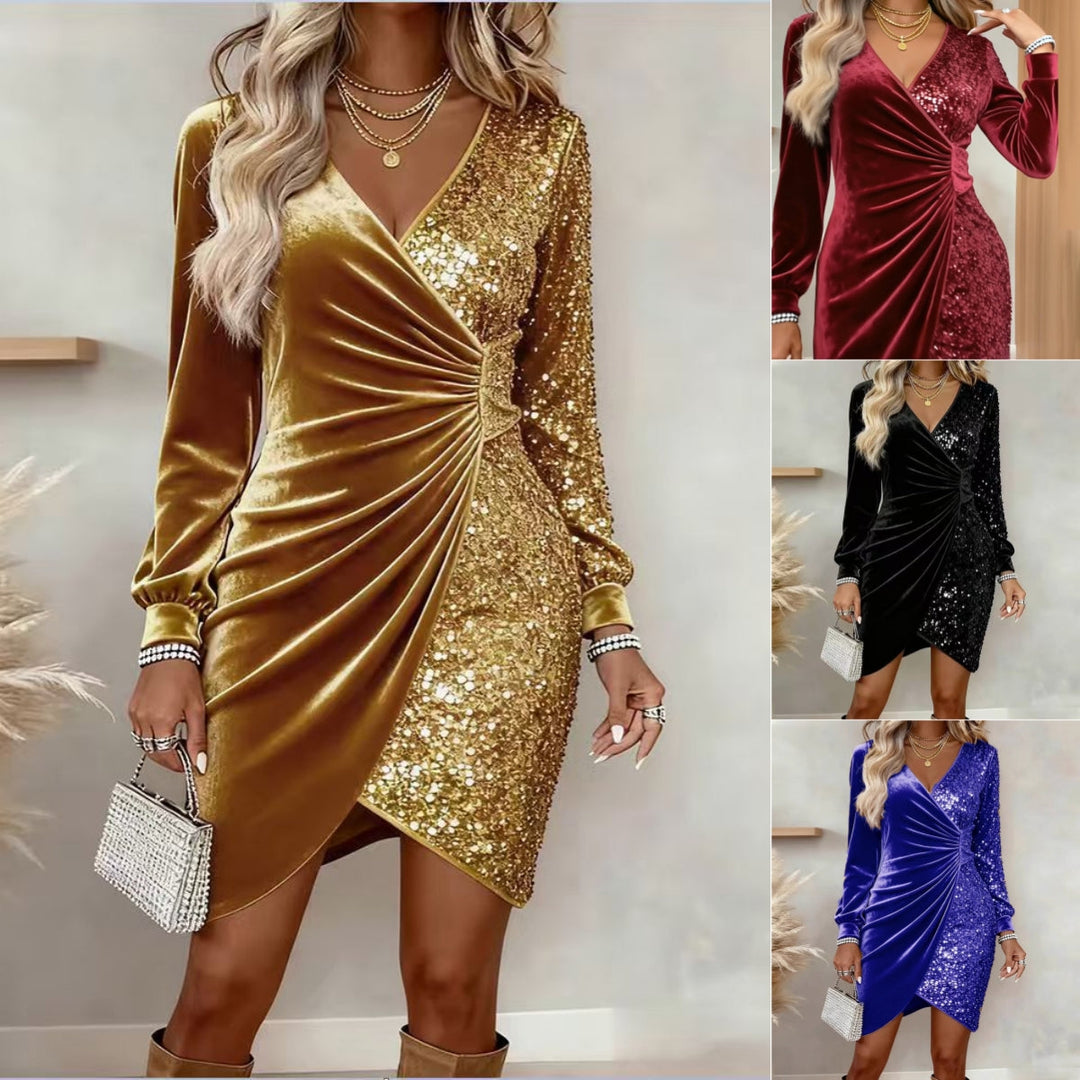 Tara Whitmore | Velvet Sequin Wrap Mini Dress For Women