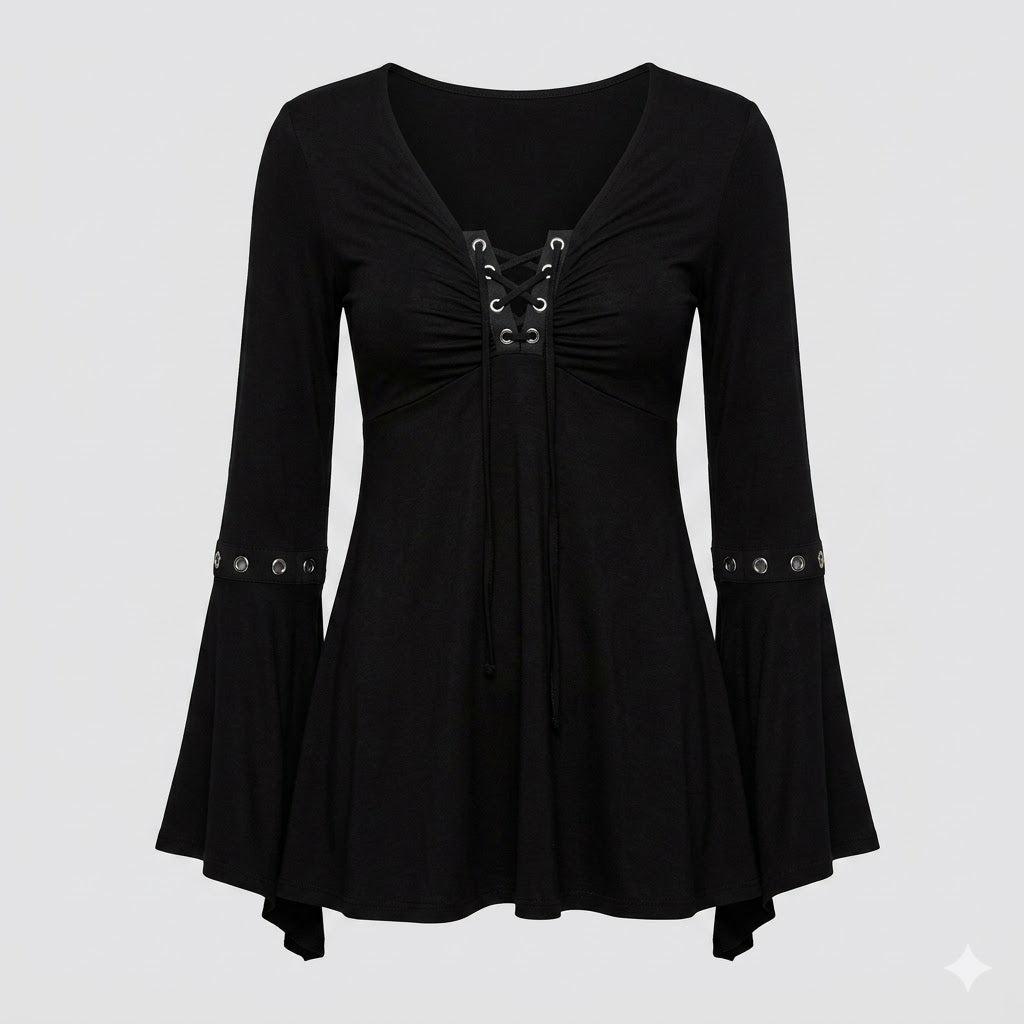 Chloe Moreau | Lace-Up Flare Sleeve Blouse For Women
