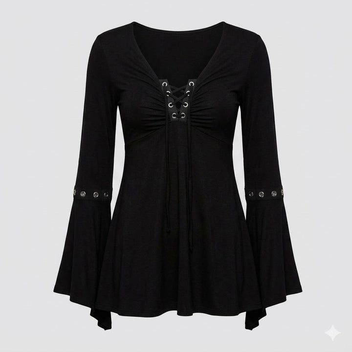 Chloe Moreau | Lace-Up Flare Sleeve Blouse For Women