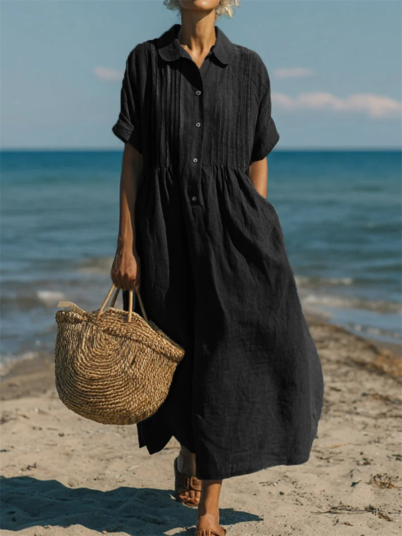 Harper Sutton | Pintuck Linen Maxi Shirt Dress For Women
