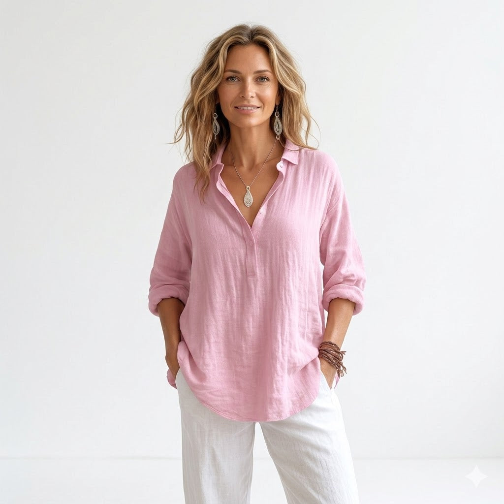 Elise Moreau | Blush Linen Relaxed Shirt with Effortless Elegance For Women