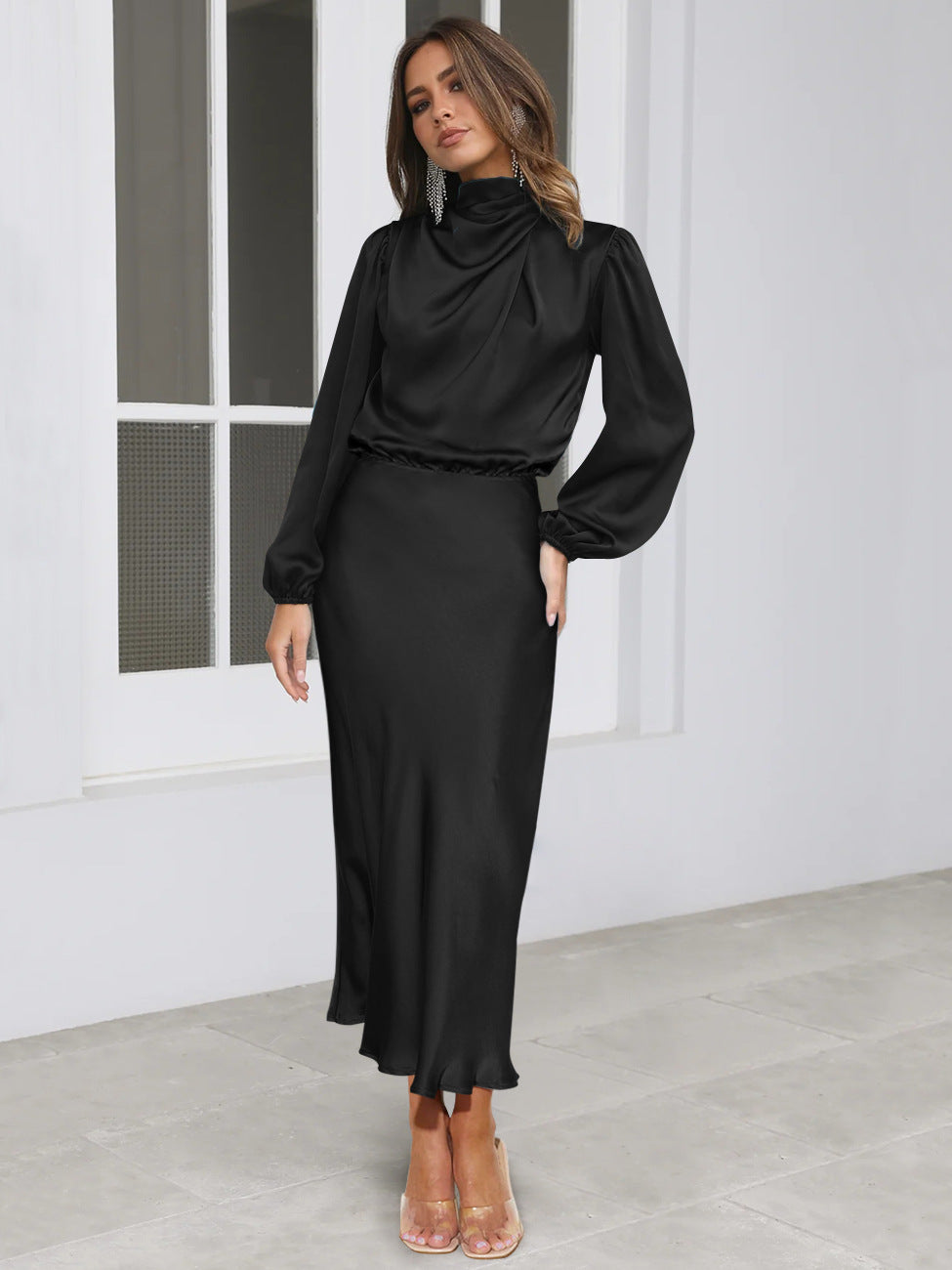 Ruby Anderson | Satin High-Neck Midi Dress For Women
