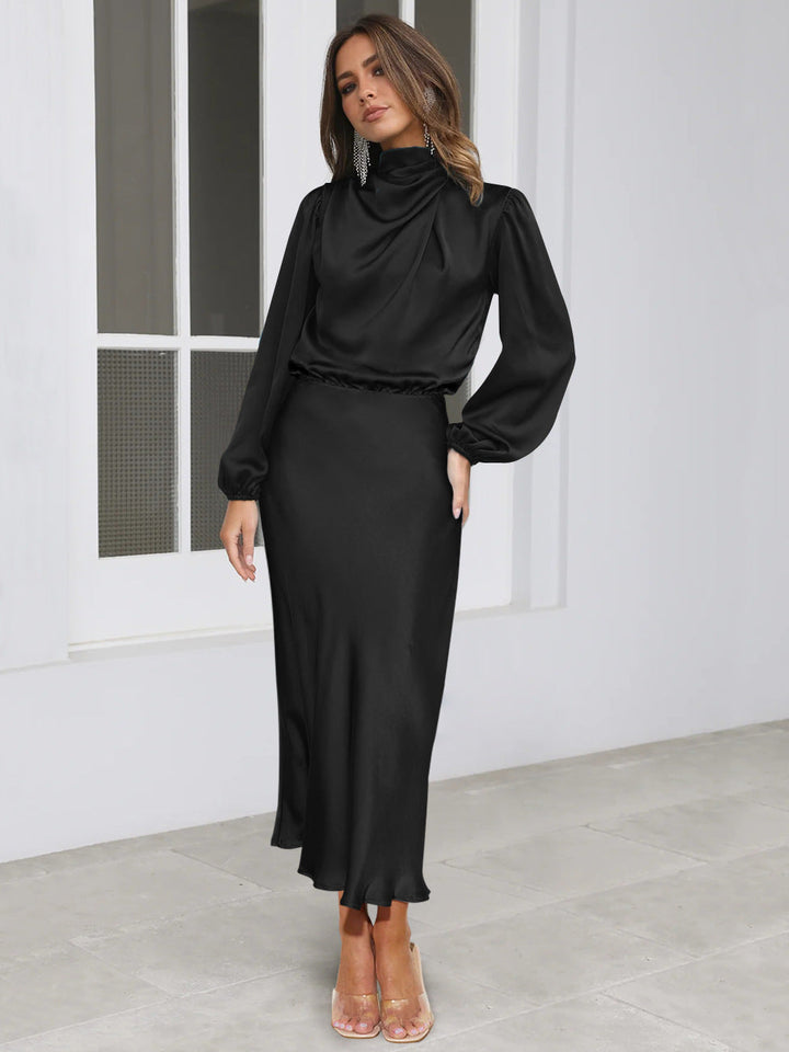 Ruby Anderson | Satin High-Neck Midi Dress For Women