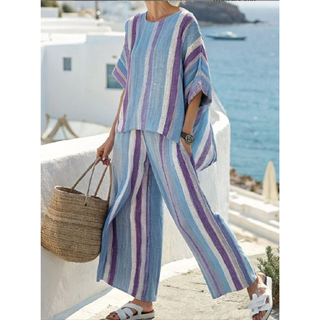 Ava Richardson | Striped Linen Two-Piece Set For Women