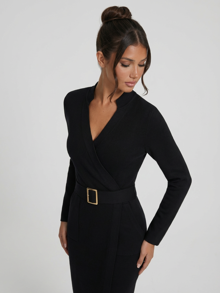Valentina Moreau | Elegant Belted Midi Dress For Women