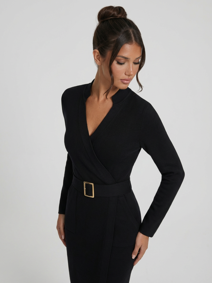 Valentina Moreau | Elegant Belted Midi Dress For Women