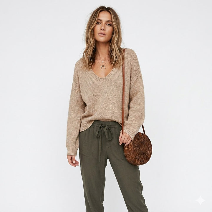 Aurélie Bernard | Relaxed V-Neck Knit Jumper With Soft Drape For Women