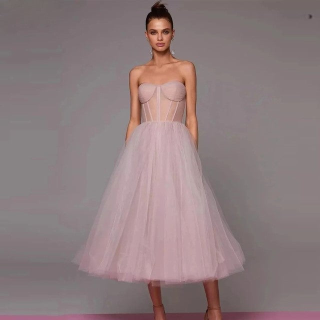 Isla Kelly | Strapless Tulle Midi Dress For Women
