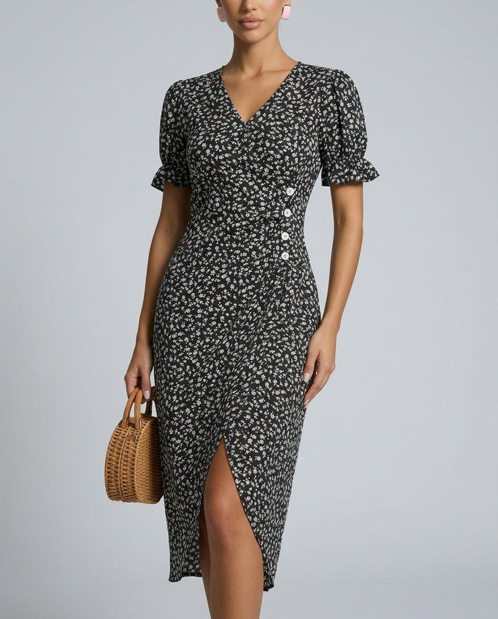 Chloe Harrington | Floral Ruffle Sleeve Midi Dress For Women