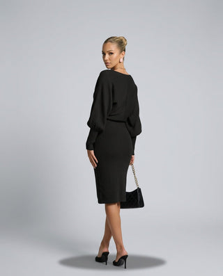Charlotte Fielding | Balloon Sleeve Knit Midi Dress For Women