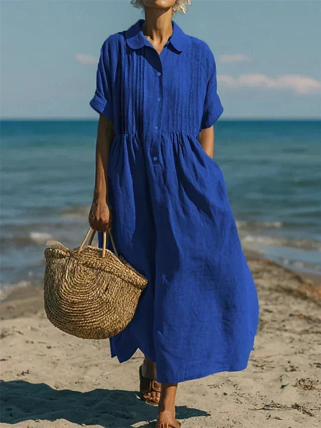Harper Sutton | Pintuck Linen Maxi Shirt Dress For Women