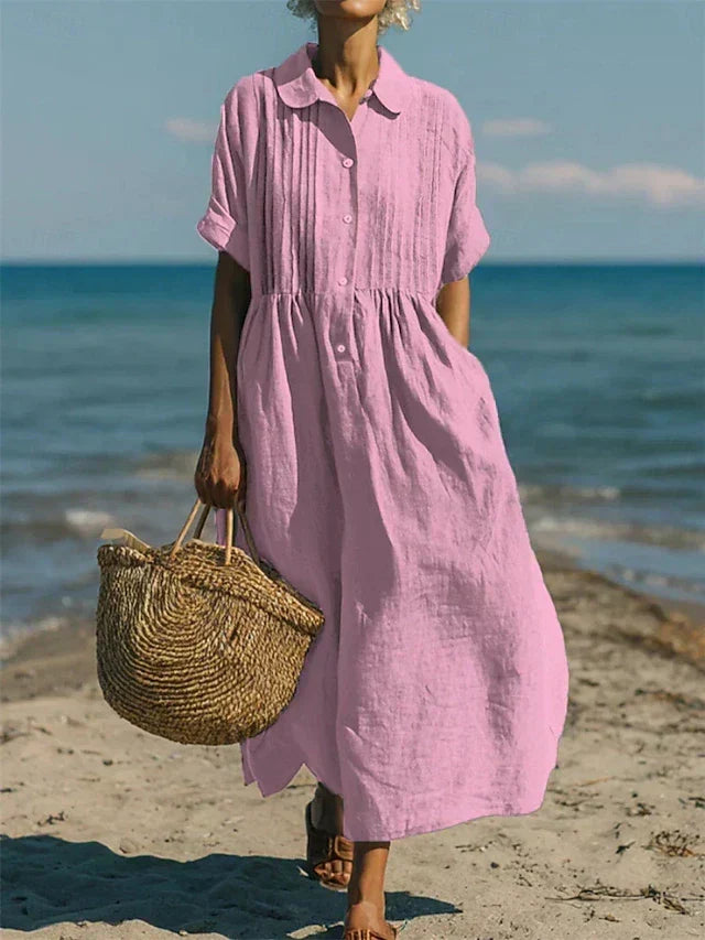 Harper Sutton | Pintuck Linen Maxi Shirt Dress For Women