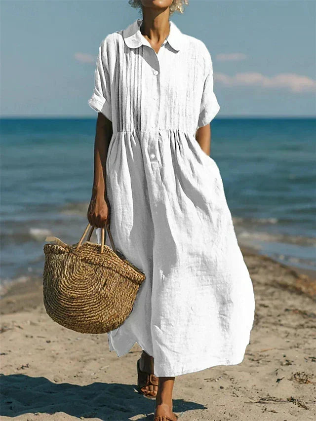 Harper Sutton | Pintuck Linen Maxi Shirt Dress For Women