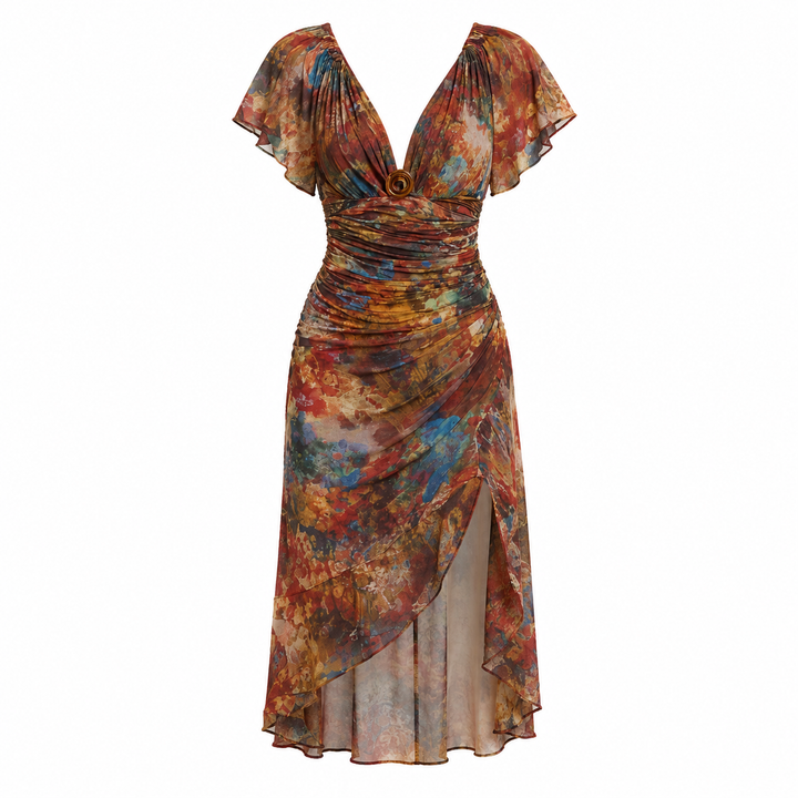 Amelia Jones | Floral V-Neck Midi Dress For Women