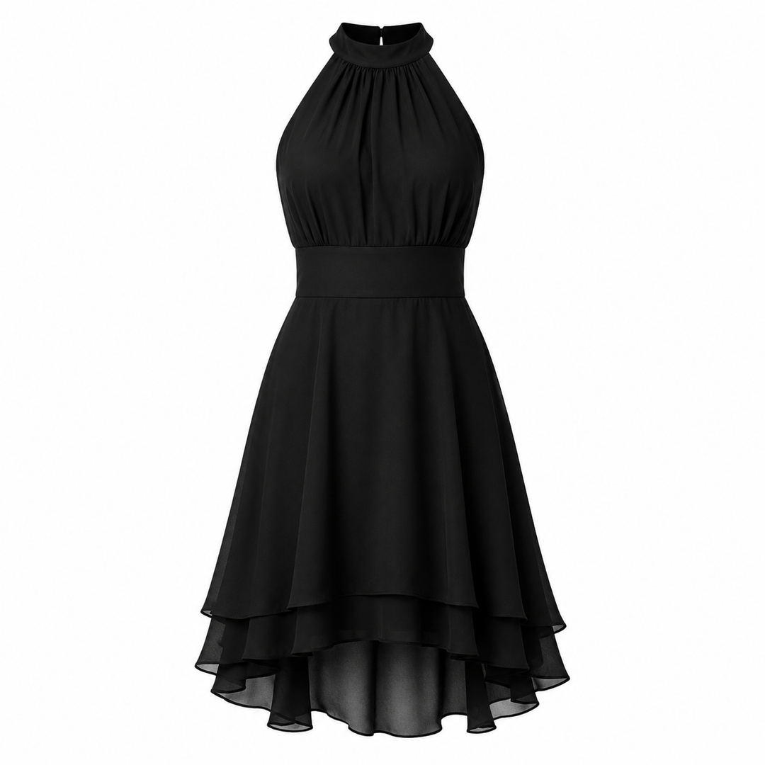 Amelia Stirling | Halter Neck Midi Dress in Black Chiffon For Women
