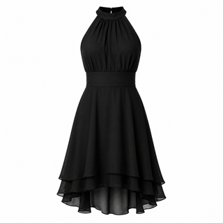 Amelia Stirling | Halter Neck Midi Dress in Black Chiffon For Women